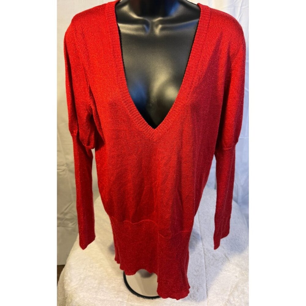 Vintage Y2K Red Vneck Sparkle Sweater Size XL Petite Women’s mod V-neck sexy